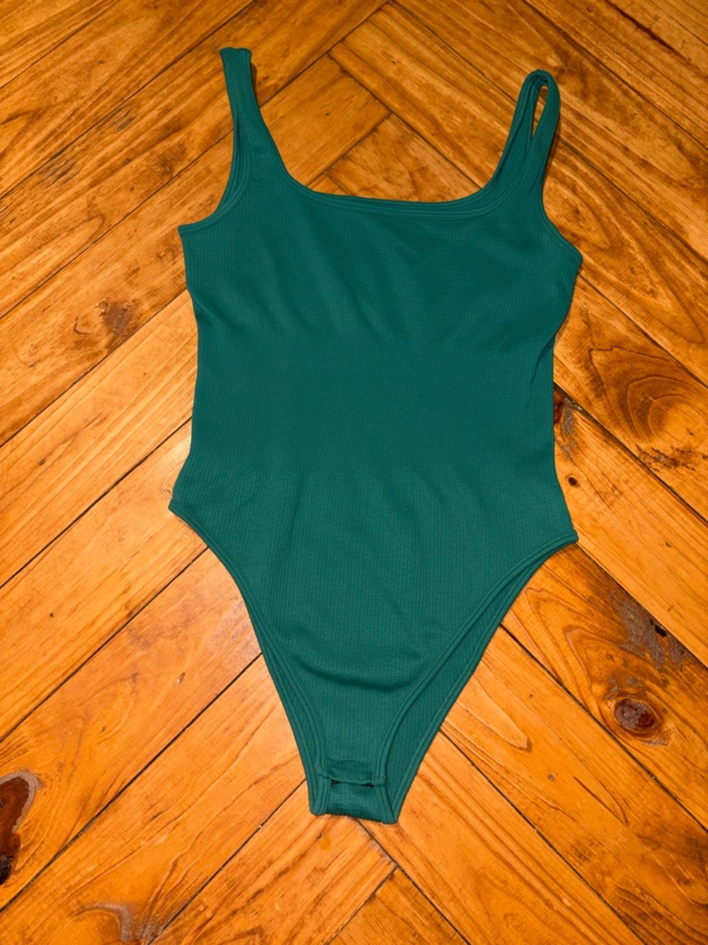 Ribbed Dark Green One-Piece Bodysuit